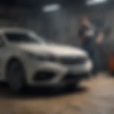 An individual maintaining a car interior while using a dust cleaner.