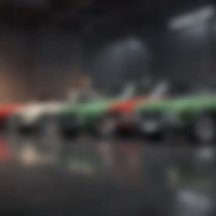 Different types of car raisers displayed together.