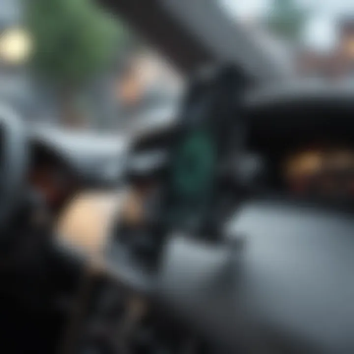 Close-up of a phone securely mounted in a car holder