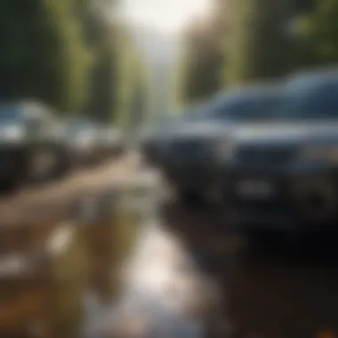 Leading SUVs in a Scenic Location A lineup of the leading SUVs parked in a scenic environment.