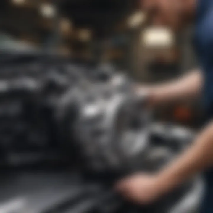 Detailed shot of a technician applying cleaner to an engine part