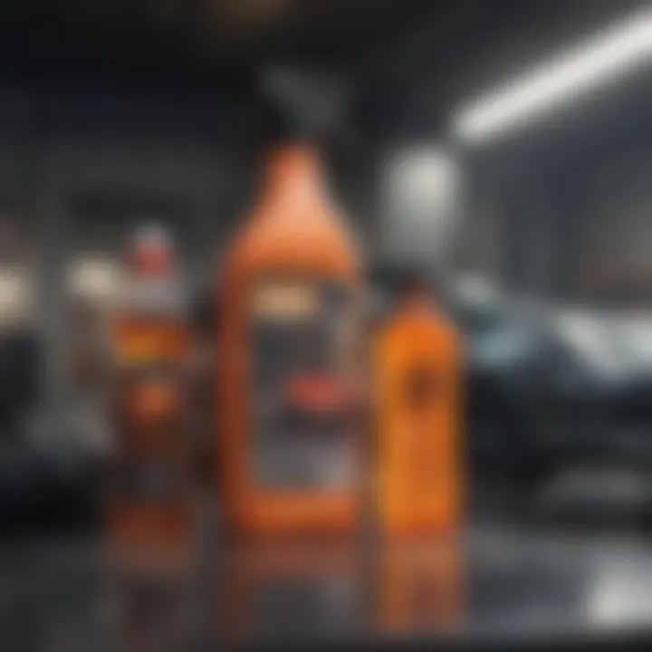 Various car cleaning products arranged neatly on a workbench