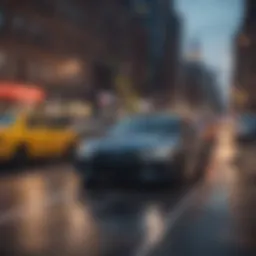 Brooklyn skyline with cars on the street