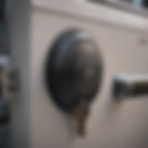 A close-up view of a car door lock with a key inserted