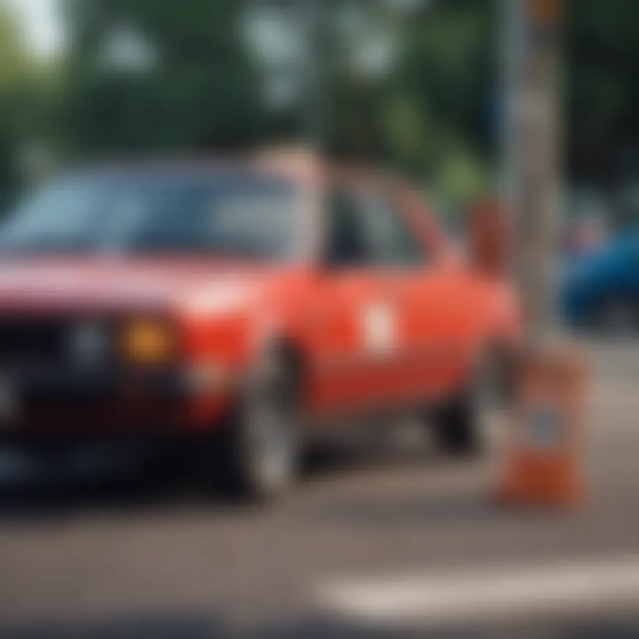 A parked vehicle obstructing a no-parking sign