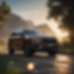 A sleek SUV driving through a scenic landscape, emphasizing fuel efficiency