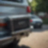 Close-up of a sturdy SUV hitch basket showcasing its robust design