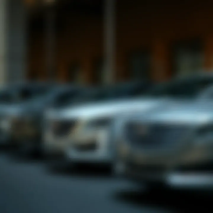 A range of Cadillac models line up displaying design variations