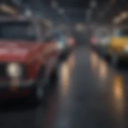 A detailed view of used cars lined up for appraisal