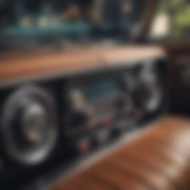 Interior of a vintage car equipped with modern sound system